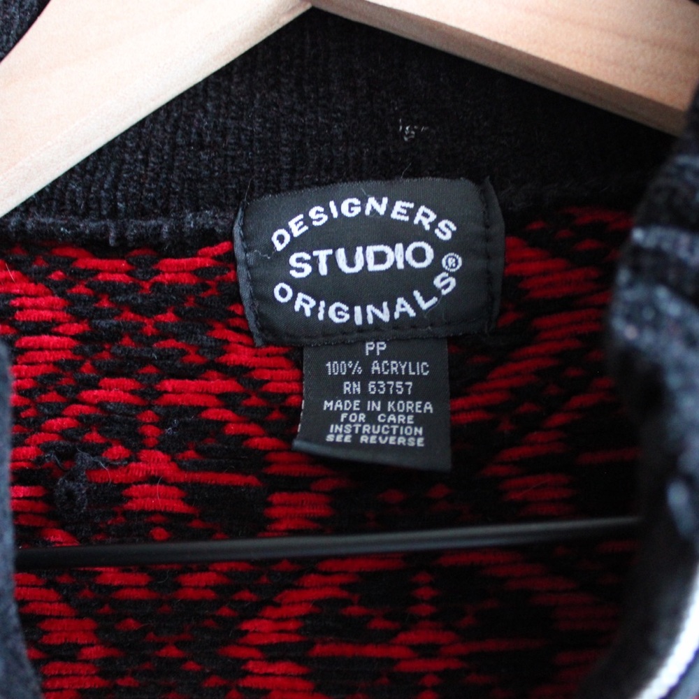 1990s Vintage Nordic Fair Isle Zip-up Cardigan Sweater Chenille Ladies Petite - Picture 7 of 10
